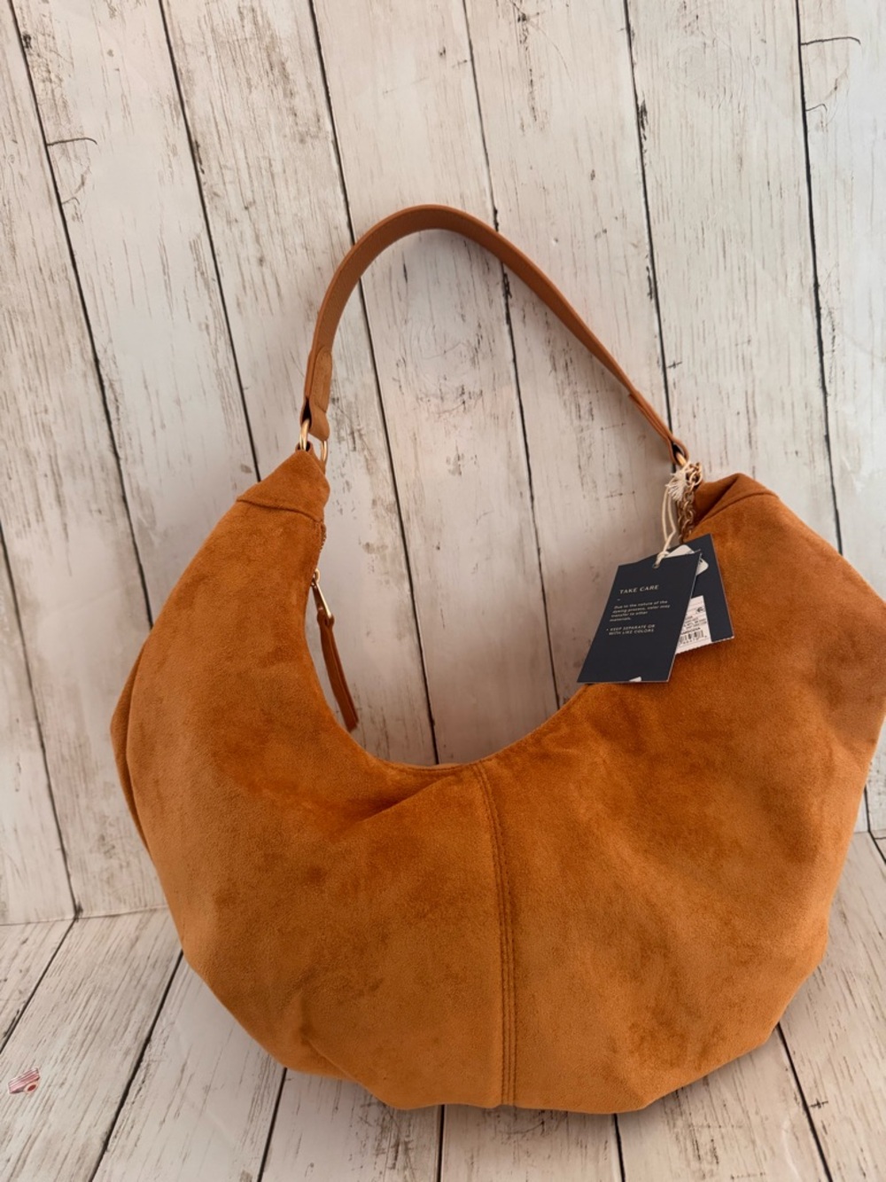 NWT Tan Suede Hobo Bag Slouchy Shoulder Purse Soft Boho Tote